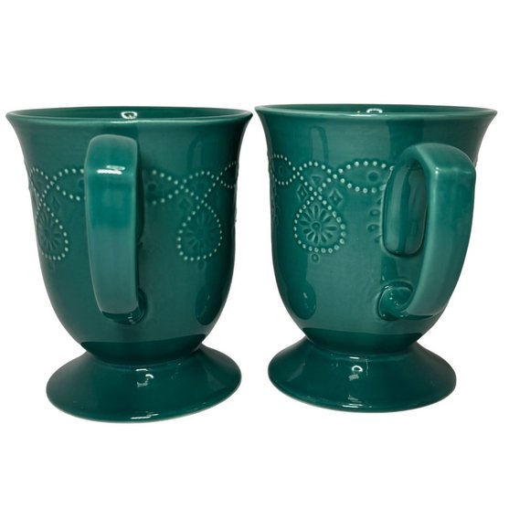 Pioneer Woman Pedestal Cowgirl Lace Mugs 14 oz Teal Frontier Set of 2 - Picture 3 of 6